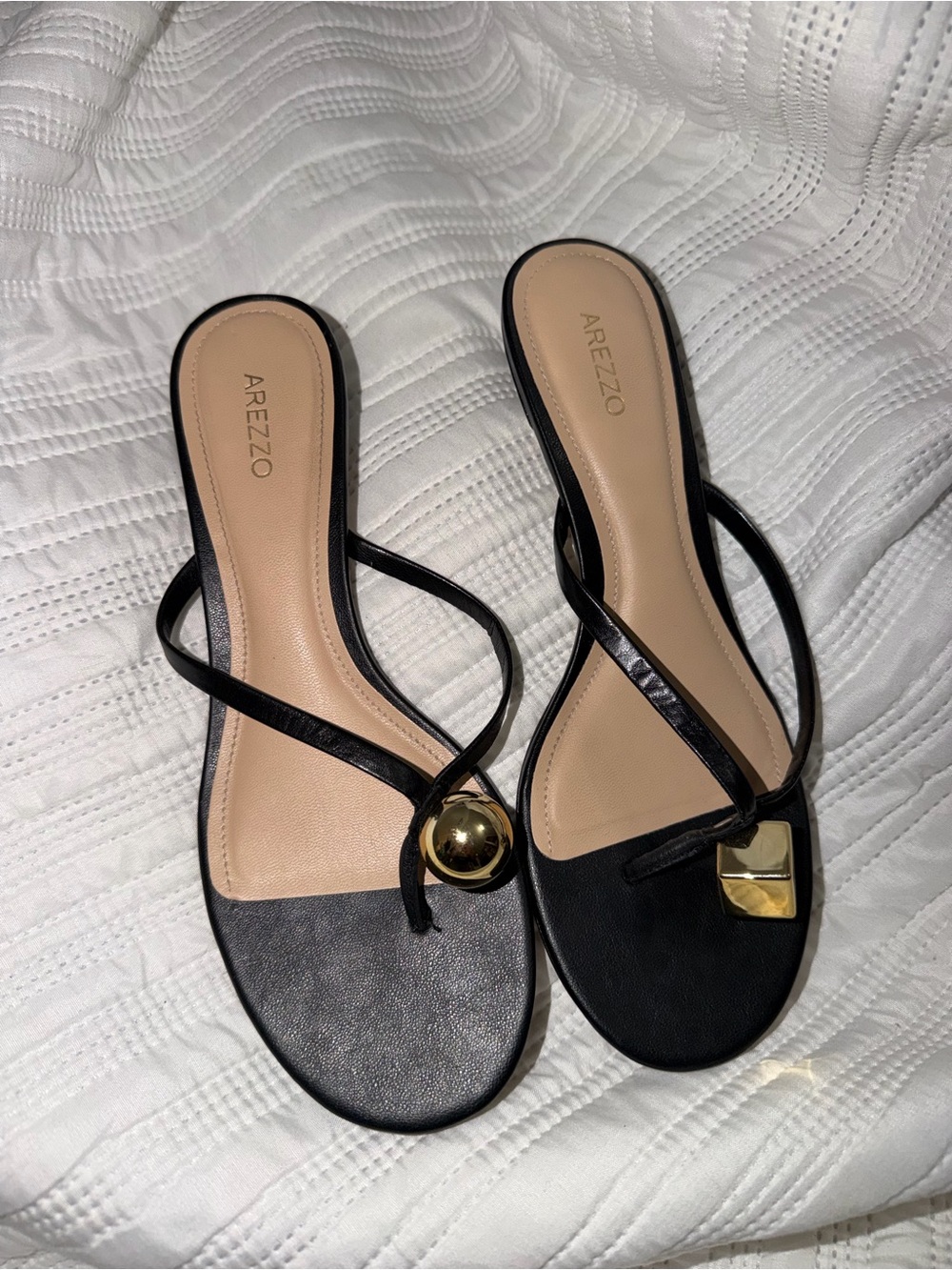 Arezzo Women's Black Strappy Sandals with Gold Accents